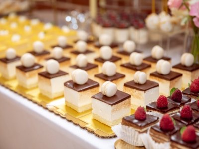 Plated gourmet desserts ready to be served.